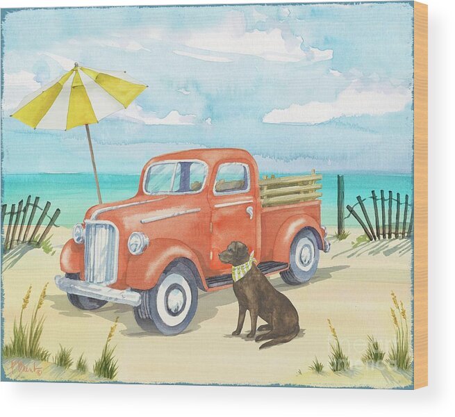 Watercolor Wood Print featuring the painting Beach Truck II by Paul Brent