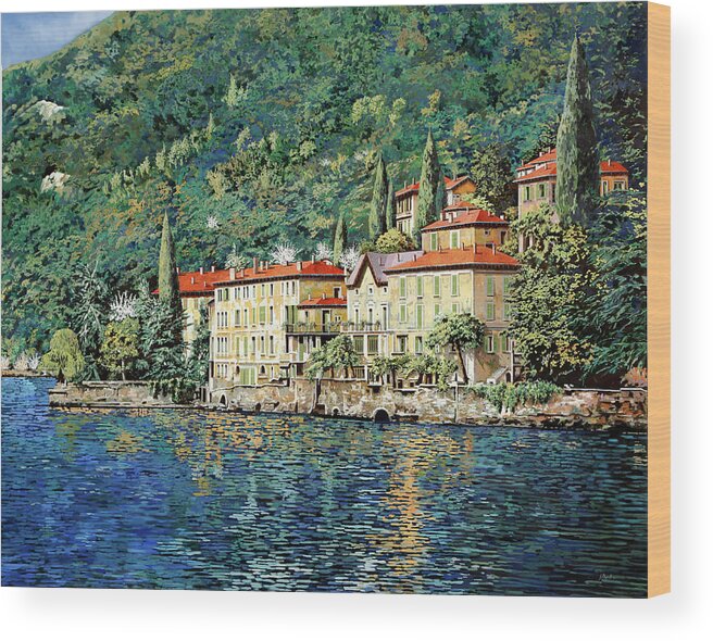 Landscape Wood Print featuring the painting Bellano on Lake Como by Guido Borelli