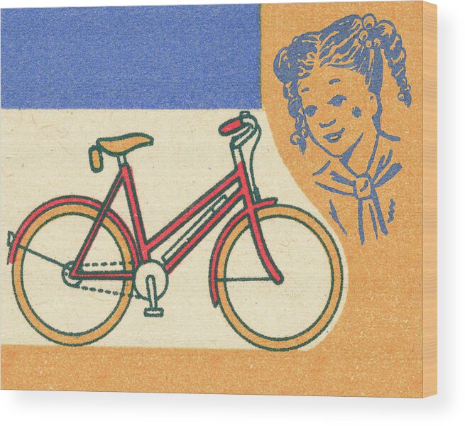 Activity Wood Print featuring the drawing Bicycle and Girl by CSA Images