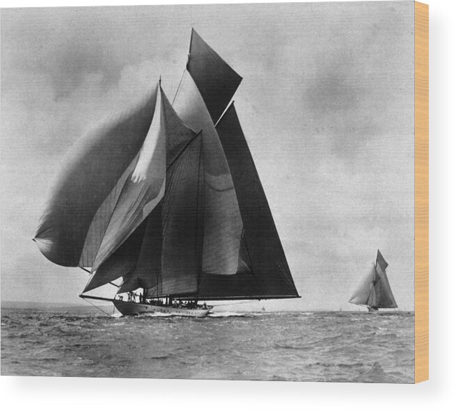 Sailboat Wood Print featuring the photograph Big Ship Little Ship by Hulton Archive