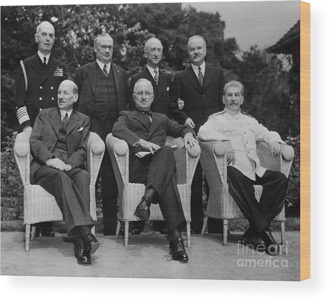 Mature Adult Wood Print featuring the photograph Big Three Conferees Posing For Portrait by Bettmann