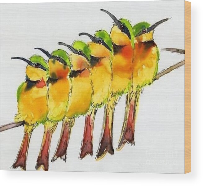 Birds Wood Print featuring the painting Birds on a Wire by Amy Stielstra