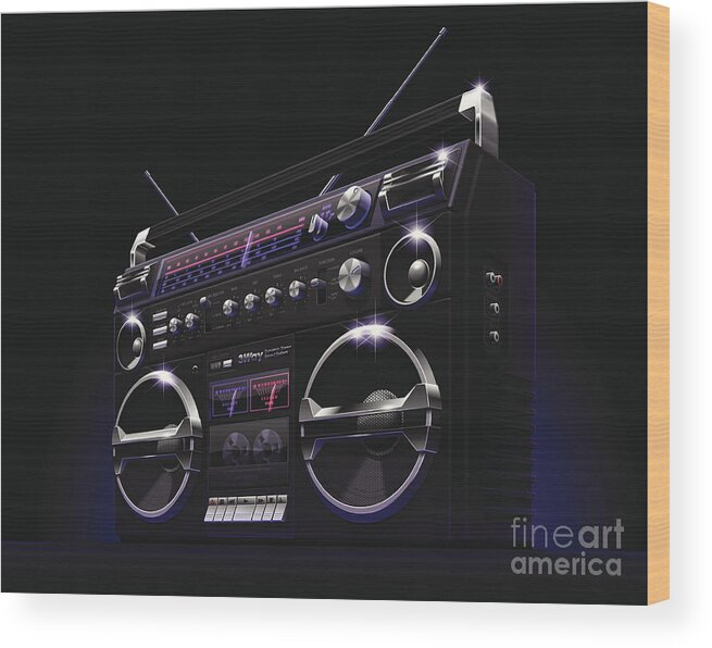 1980-1989 Wood Print featuring the digital art Black Boombox by Tareo81