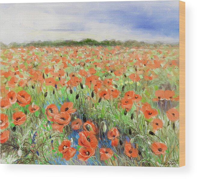 Blooming Poppy 3 Wood Print featuring the painting Blooming Poppy 3 by Li Bo
