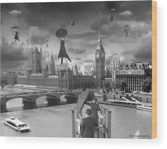 Thames River Wood Print featuring the mixed media Blown Away Bw by Thomas Barbey