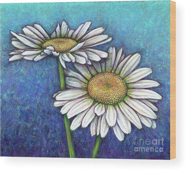Daisy Wood Print featuring the painting Blue Daisy Duo by Amy E Fraser