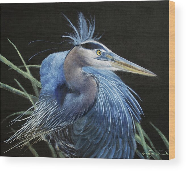 Blue Heron Wood Print featuring the painting Blue Heron by James Corwin Fine Art