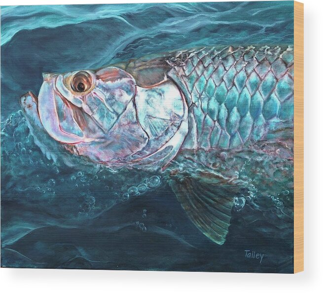 Silver Wood Print featuring the painting Blue Water Tarpon by Pam Talley