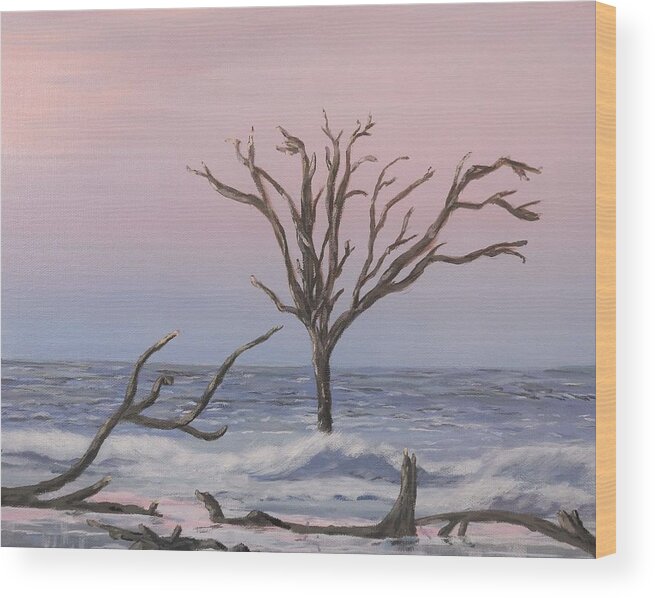 Beach Wood Print featuring the painting Boneyard Beach Sunrise by Deborah Smith