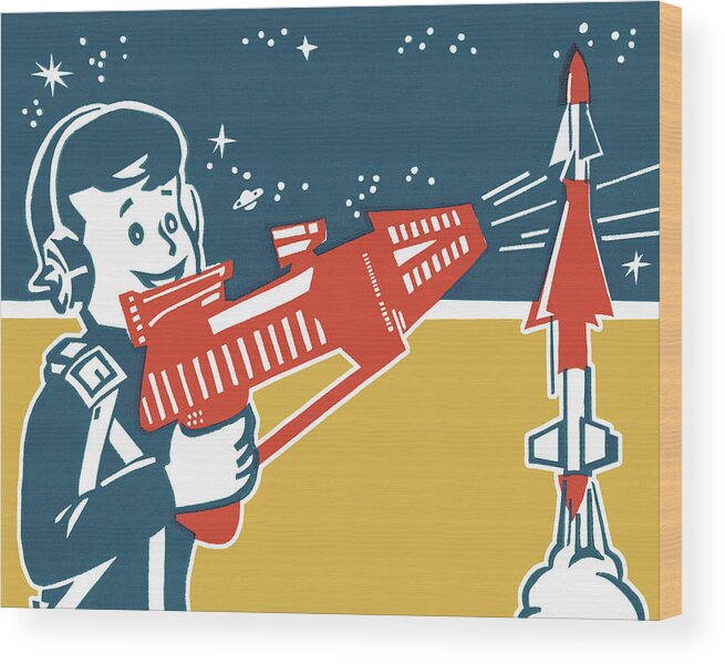 Astronaut Wood Print featuring the drawing Boy Playing with a Space Gun by CSA Images