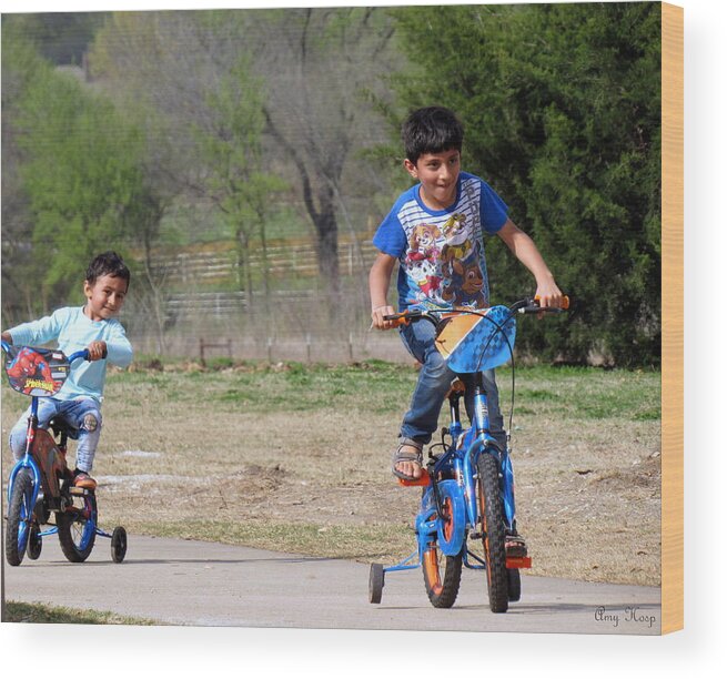 Bicycle Wood Print featuring the photograph Boys on Bikes by Amy Hosp