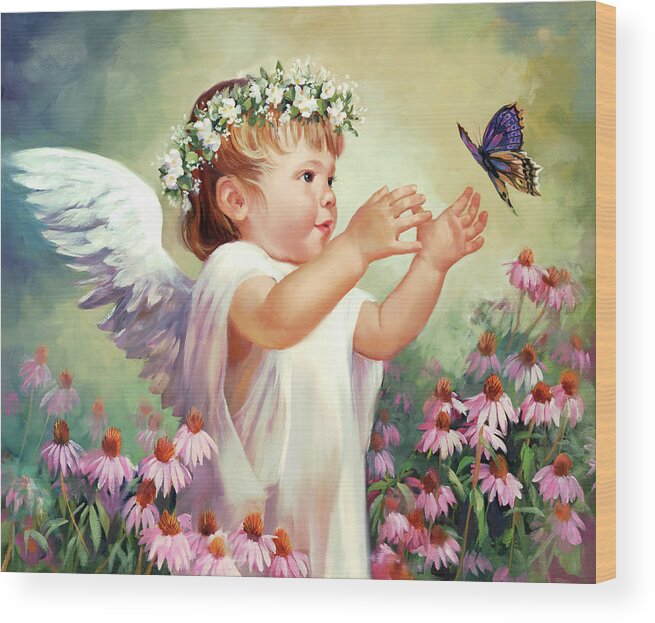 Angel Wood Print featuring the painting Butterfly Angel by Laurie Snow Hein