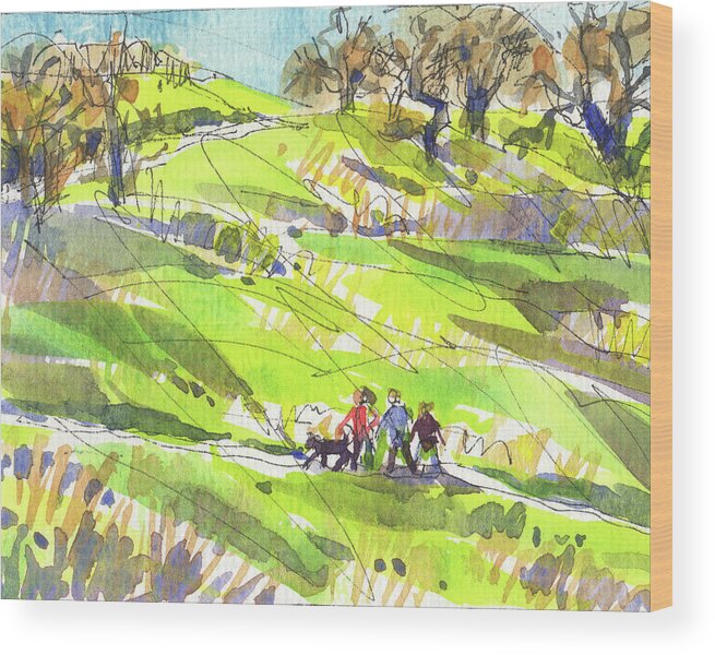 Landscape Wood Print featuring the painting California Winter Walk by Judith Kunzle