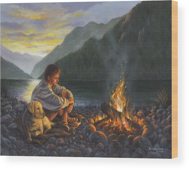 Campfire Wood Print featuring the painting Campfire Companions by Kim Lockman