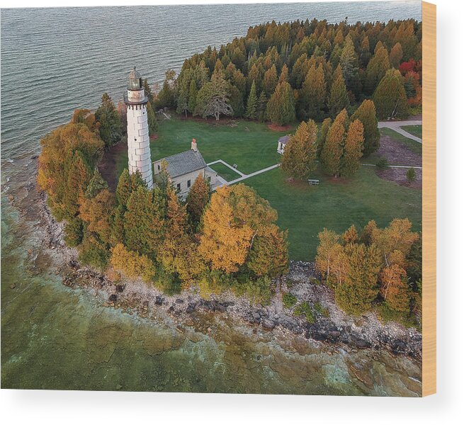 3scape Wood Print featuring the photograph Cana Island Lighthouse at Dawn by Adam Romanowicz