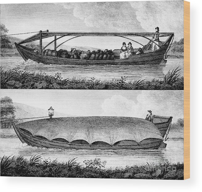 Event Wood Print featuring the drawing Canal Boat, 1796. Artist Robert Fulton by Print Collector