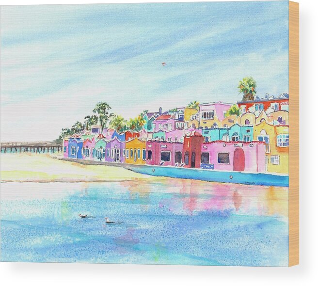 Capitola Wood Print featuring the painting Capitola California Colorful Houses by Carlin Blahnik CarlinArtWatercolor
