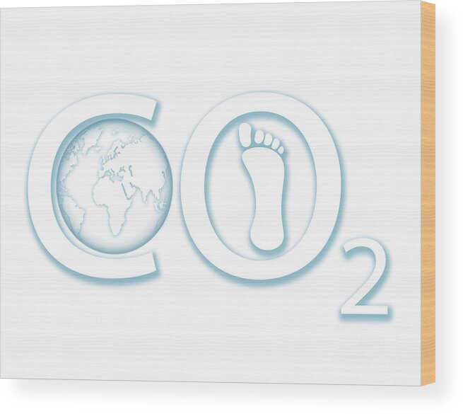 Globe Wood Print featuring the photograph Carbon Dioxide With Earth And Footprint by Adam Gault/science Photo Library