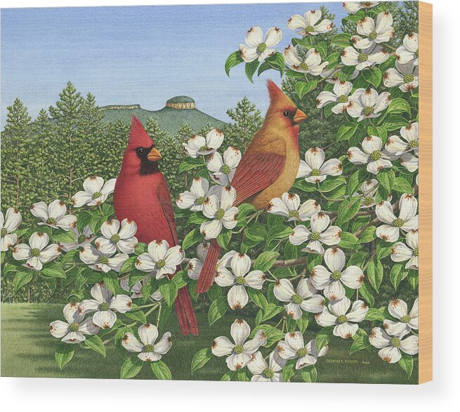 Cardinals Wood Print featuring the painting Carolina Calling by Dempsey Essick
