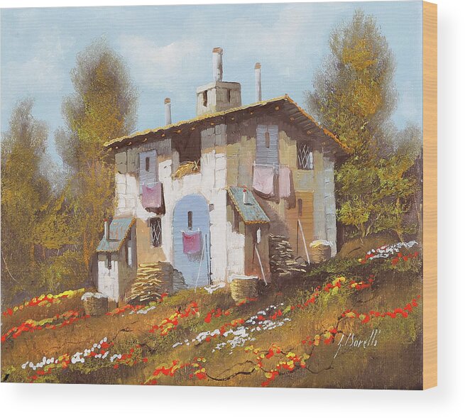 Little House Wood Print featuring the painting Casa Unica by Guido Borelli