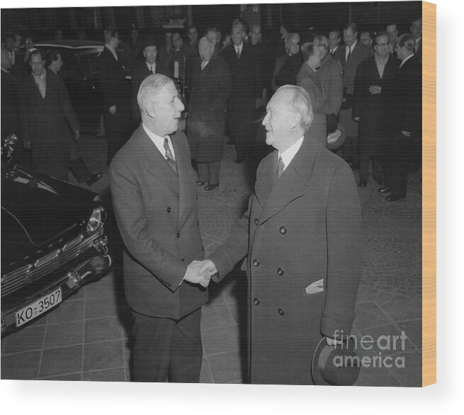 Mature Adult Wood Print featuring the photograph Charles De Gaulle And Konrad Adenauer by Bettmann
