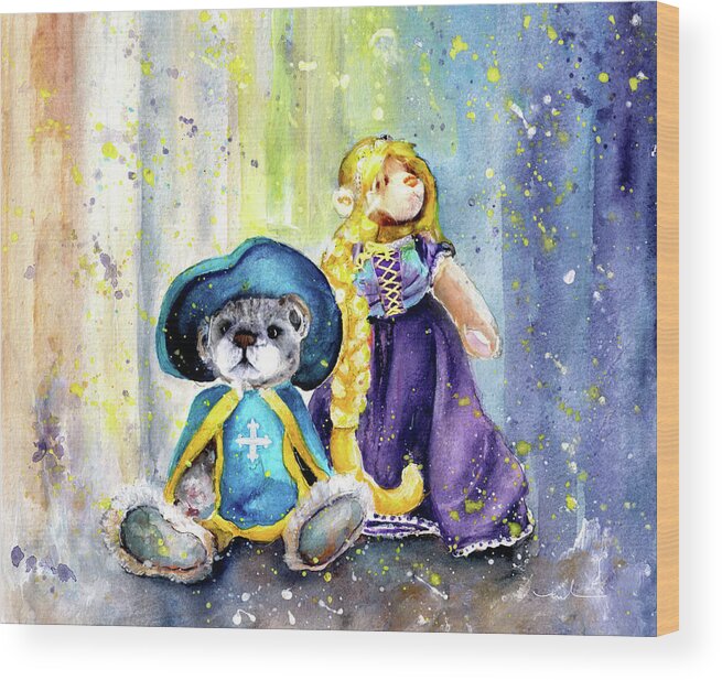 Teddy Wood Print featuring the painting Charlie Bears Faux Pas And Princess by Miki De Goodaboom