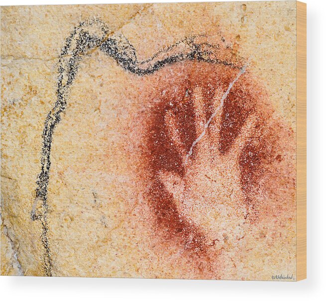 Chauvet Wood Print featuring the digital art Chauvet Red Hand and Mammoth by Weston Westmoreland