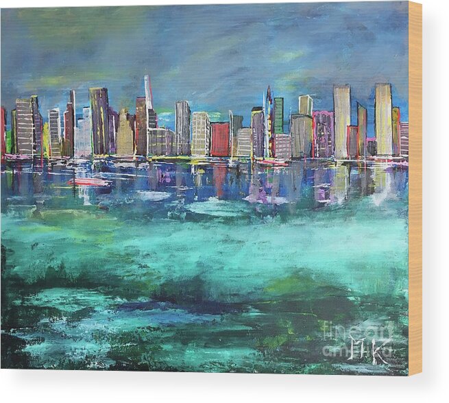  Wood Print featuring the painting Chicago Skyline by Maria Karlosak