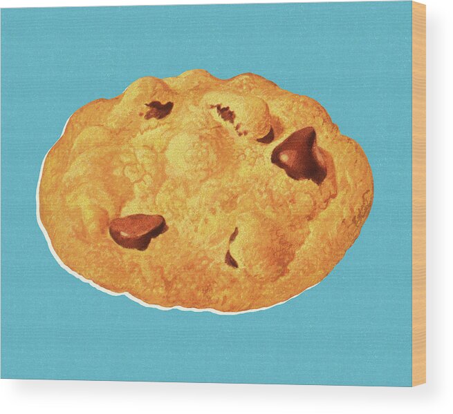 Bake Wood Print featuring the drawing Chocolate Chip Cookie by CSA Images