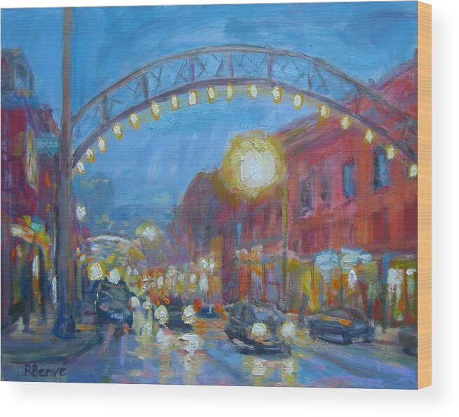 Festive Wood Print featuring the painting City Reflections in the Short North by Robie Benve