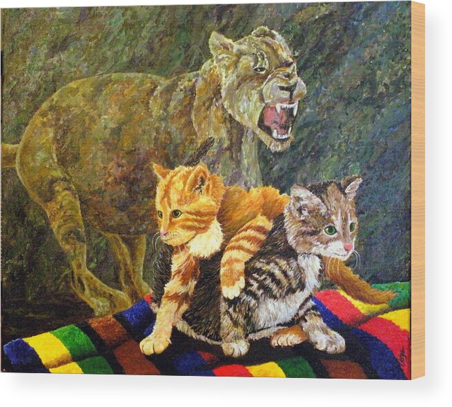 Cat Wood Print featuring the painting Collage One by Margaret Zabor