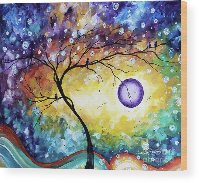 Abstract Wood Print featuring the painting Colorful Whimsical Original Landscape Tree Painting Purple Reign by Megan Duncanson by Megan Aroon