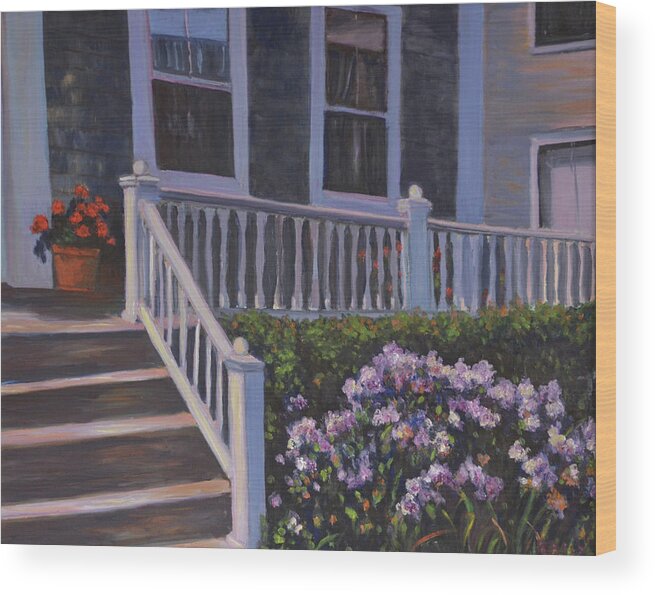 Provincetown Wood Print featuring the painting Commercial St Porch by Beth Riso