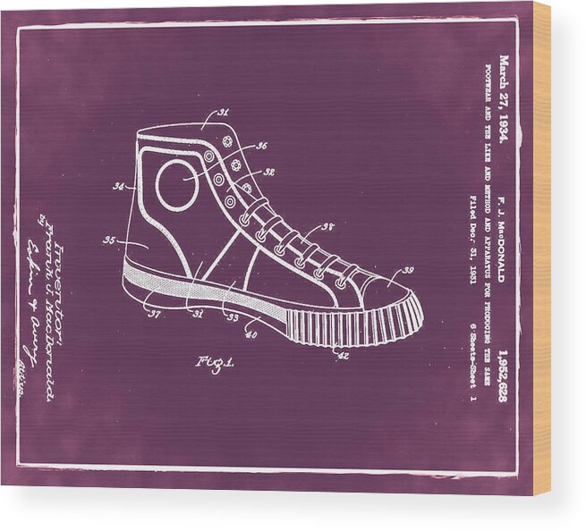 Converse Wood Print featuring the photograph Converse Allstar Patent 1934 Red by Bill Cannon