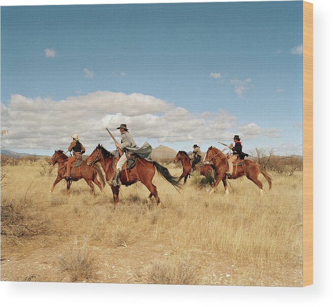 Horse Wood Print featuring the photograph Cowboys Riding On Horses by Matthias Clamer