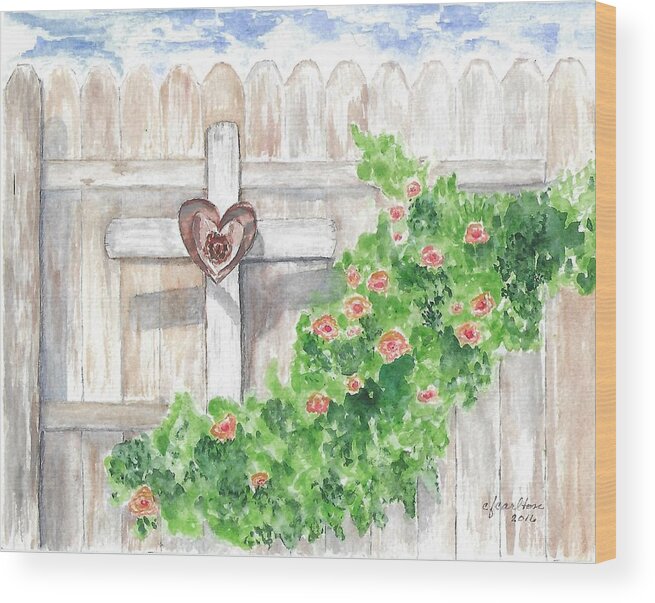 Cross Wood Print featuring the painting In the Garden with Him - Watercolor by Claudette Carlton