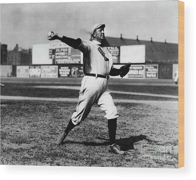 People Wood Print featuring the photograph Cy Young Boston Wind Up by Transcendental Graphics