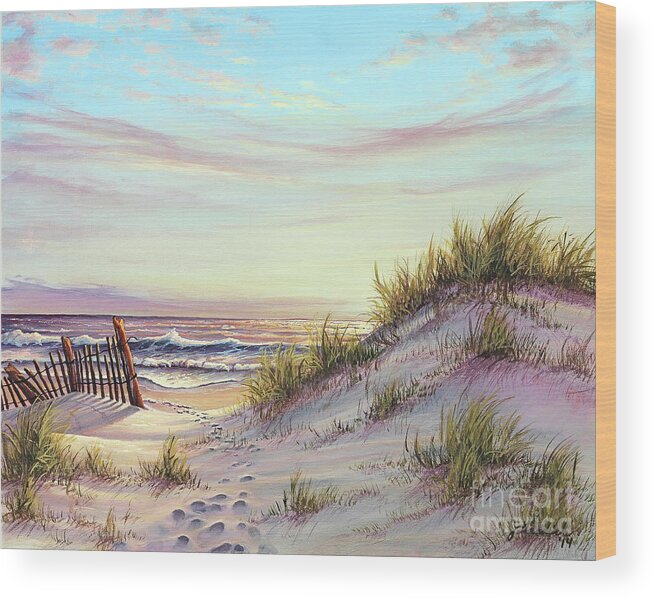 Seascape Wood Print featuring the painting Dawn at the Beach by Joe Mandrick
