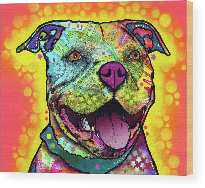 Dewey Pit Bull Wood Print featuring the mixed media Dewey Pit Bull by Dean Russo