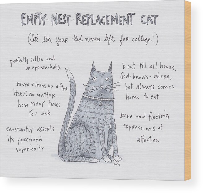 Captionless Wood Print featuring the drawing Empty Nest Replacement Cat by Teresa Burns Parkhurst