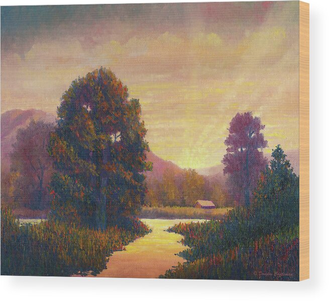 Landscape Wood Print featuring the painting End of Day by Douglas Castleman