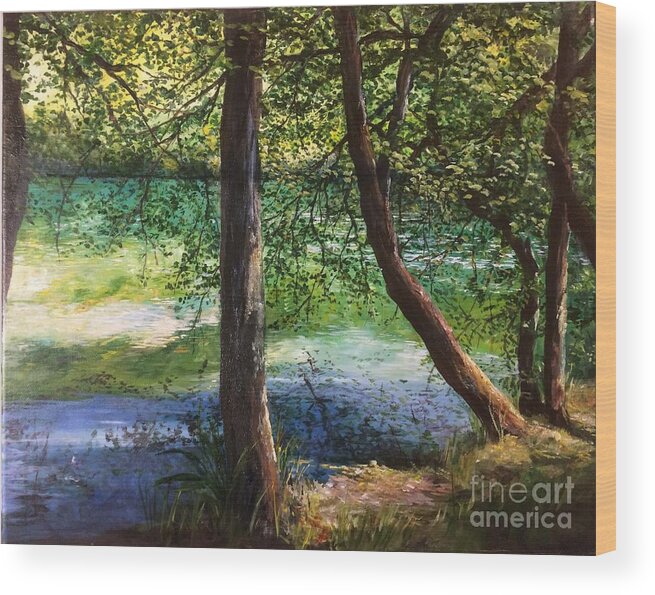 Riverbank Wood Print featuring the painting Ethereal ever changing light by Lizzy Forrester
