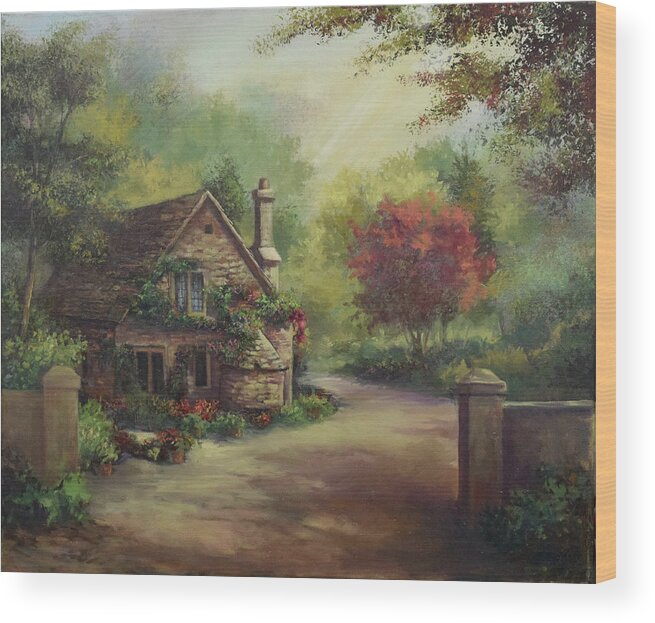 European Cottage Wood Print featuring the painting European Cottage I by Lynne Pittard
