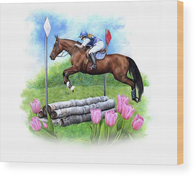 Commissioned Event Jumping Watercolour Art By Patrice Wood Print featuring the painting Event Jumping by Patrice Clarkson