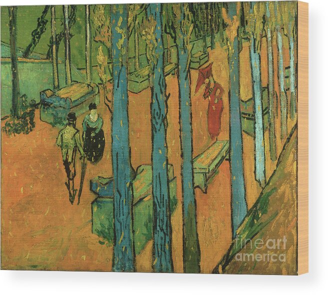 Oil Painting Wood Print featuring the drawing Falling Leaves Les Alyscamps by Heritage Images