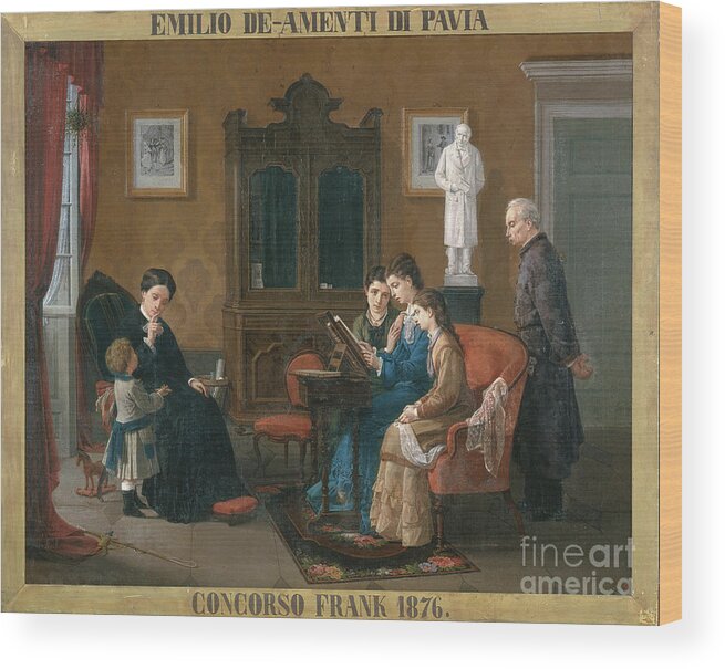Oil Painting Wood Print featuring the drawing Family Reading Of The Betrothed by Heritage Images