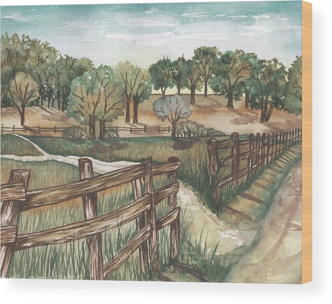 Farm Wood Print featuring the mixed media Farm Landscape by Elizabeth Medley