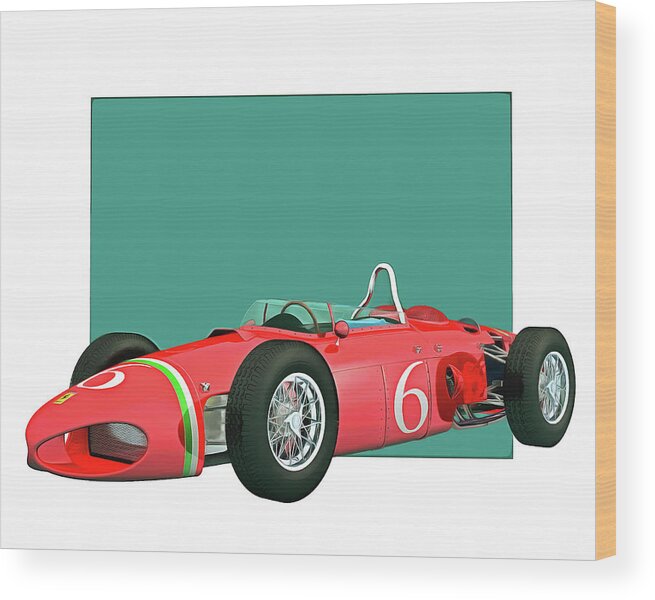 20th Wood Print featuring the digital art Ferrari 156 Shark Nose 1961 by Jan Keteleer