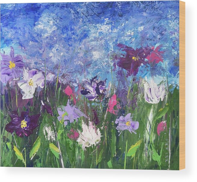 Wildflowers Wood Print featuring the painting Field of wild flowers by Helian Cornwell