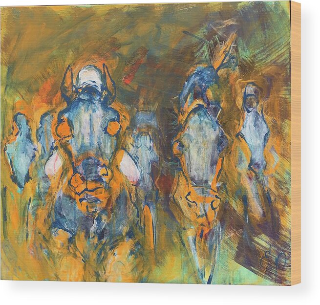 Horses Wood Print featuring the painting Finish Line by Elizabeth Parashis